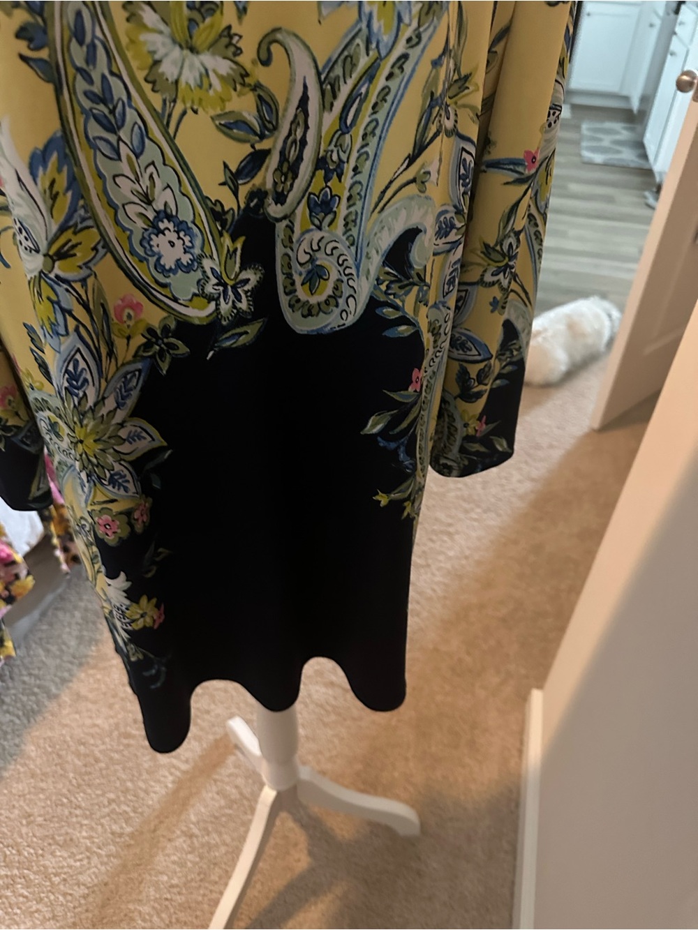 JM Collection Yellow and Black Paisley-Print Long Sleeve Shift Dress